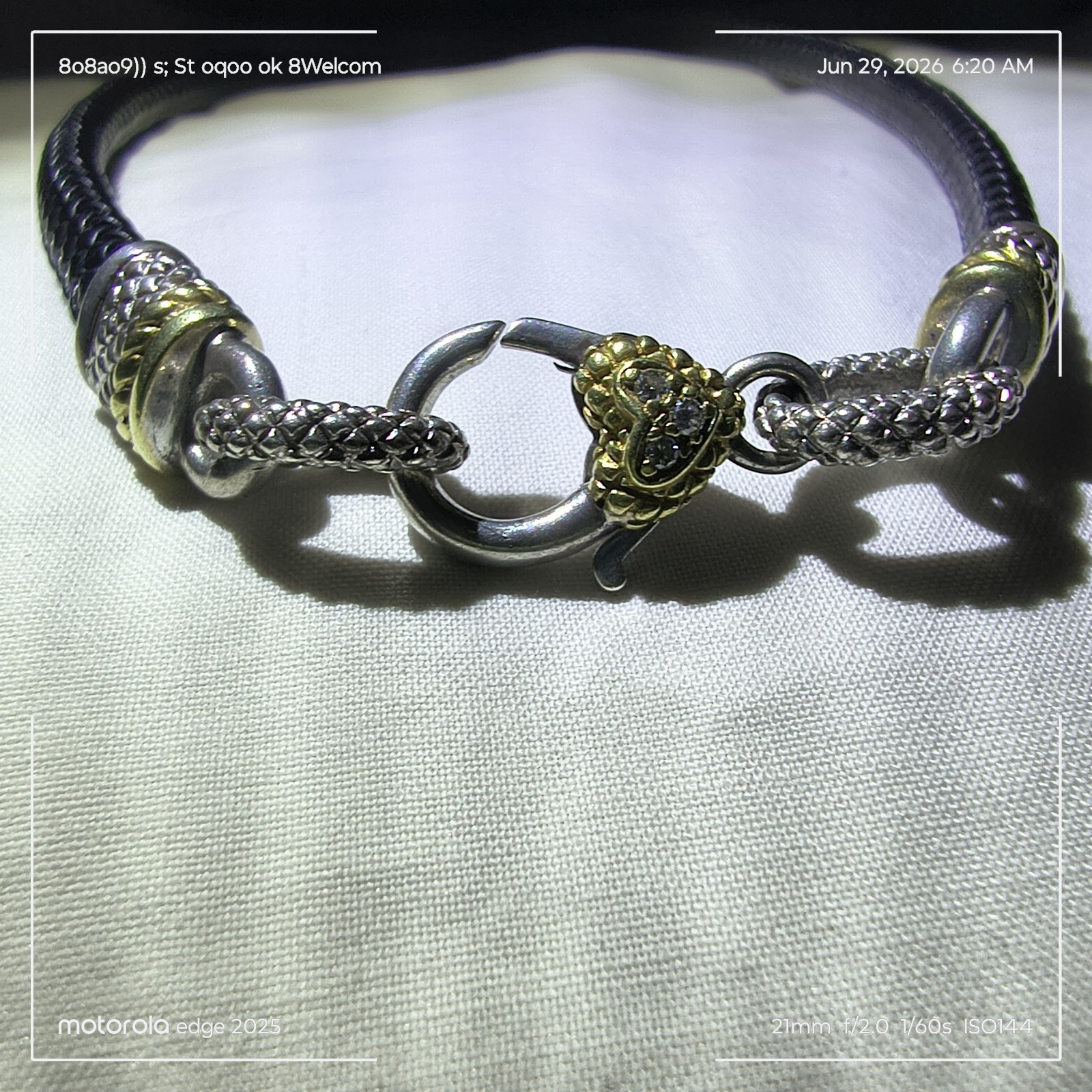 Hard To Find Judith Ripka 18k, 925, And 3 Diamond Heart Pendant Leather Choker