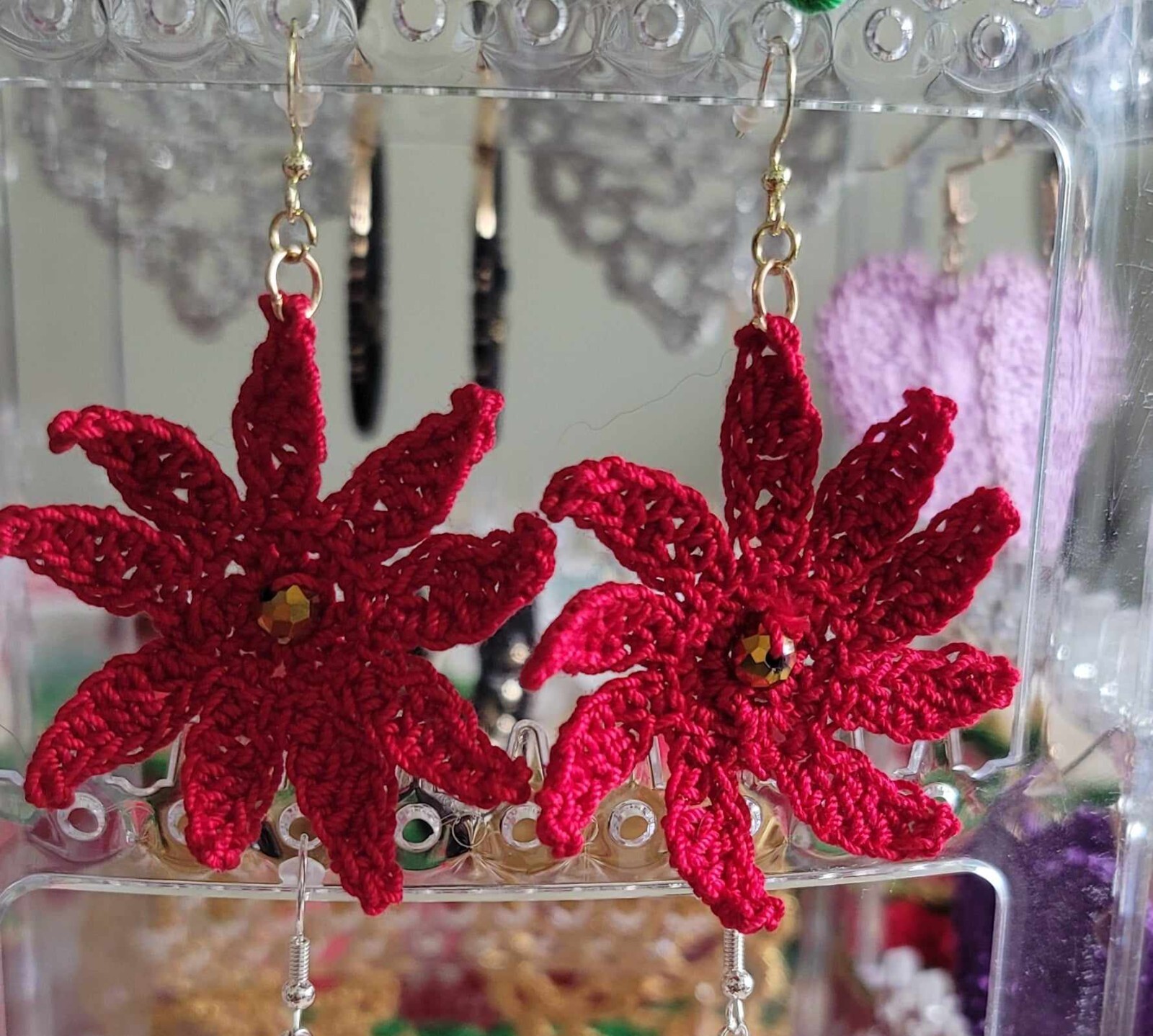 Christmas Crochet Earrings Poinsettias Wreath Peppermint Candy Handmade in USA