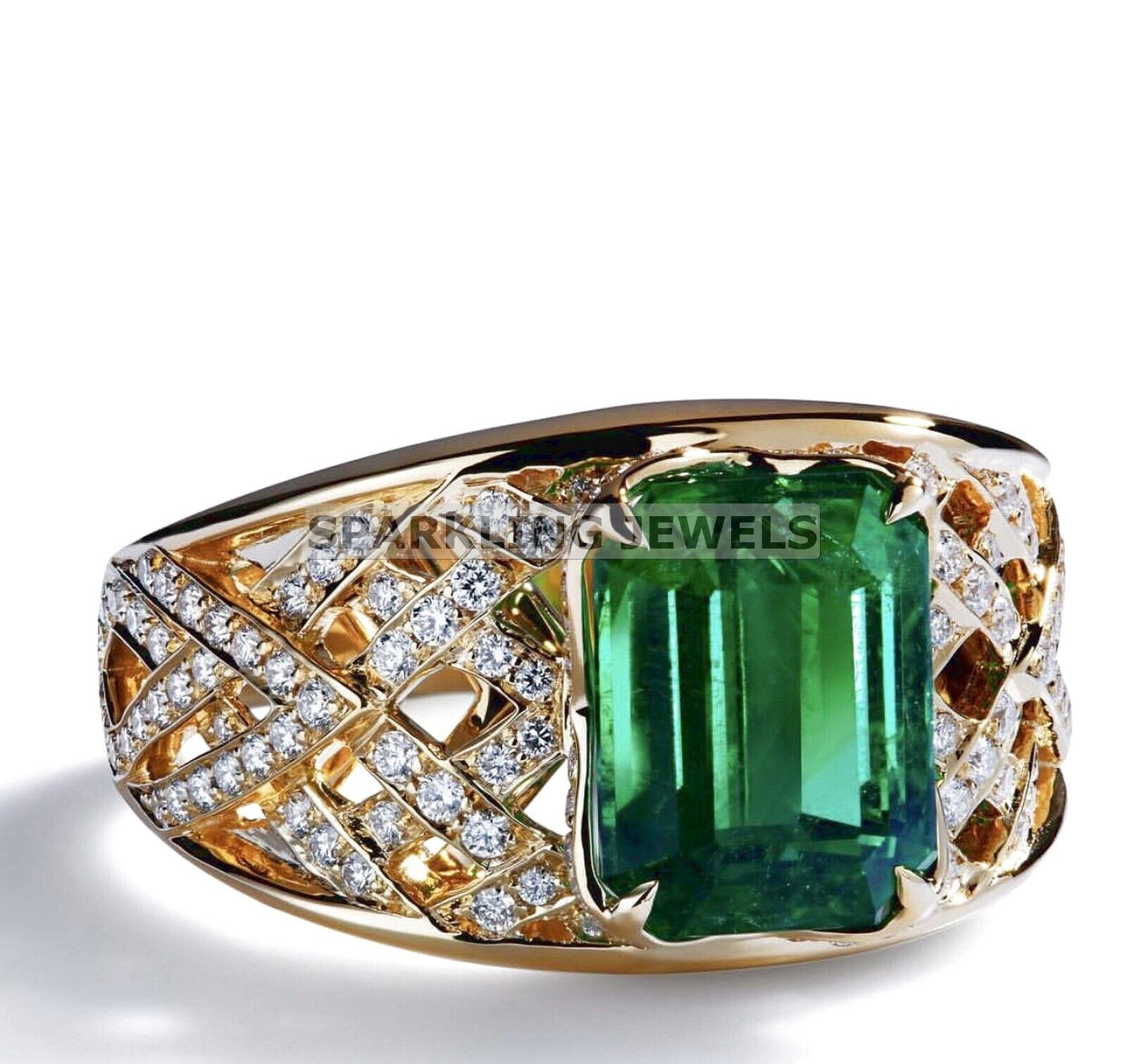 AAA+ Emerald Octagon Cut With 925 Silver Gold Plated Ring For Men #508 #