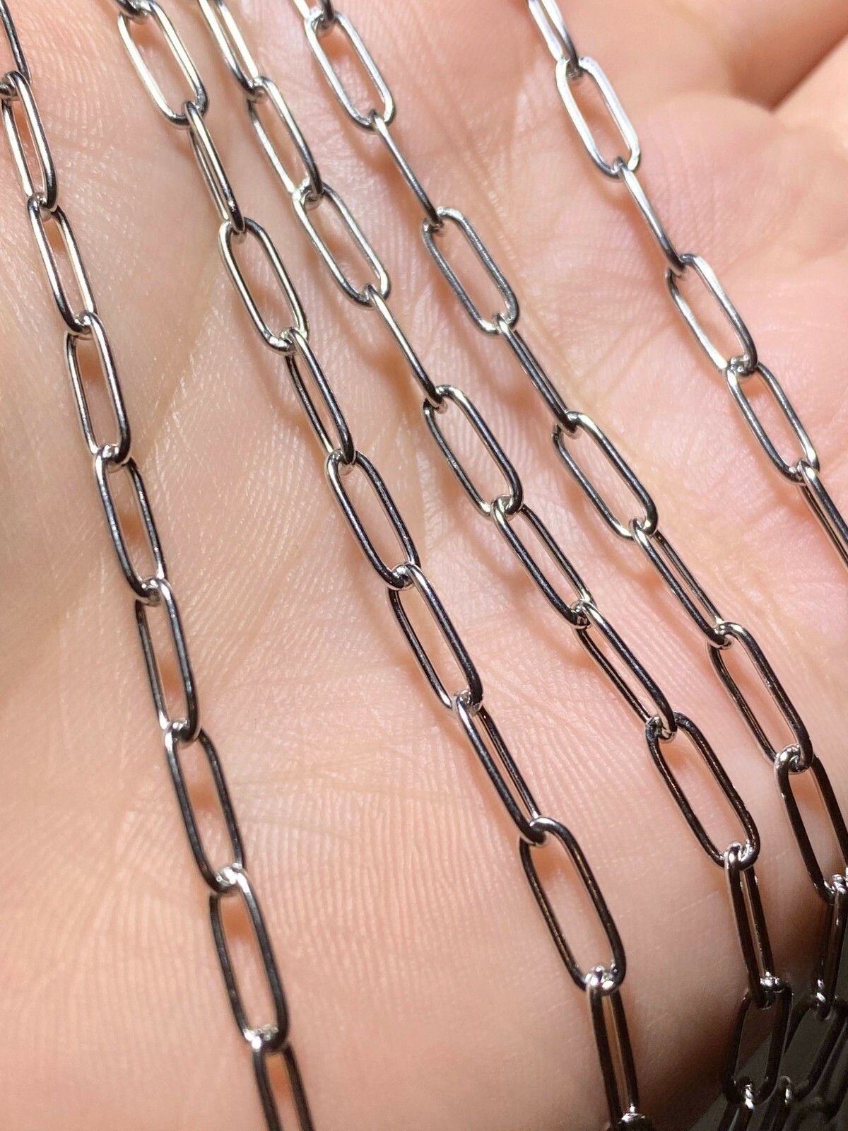 Solid Real ITALIAN 14K Rhodium Gold Finish Paper Clip Chain Necklace 3.5MM Chain