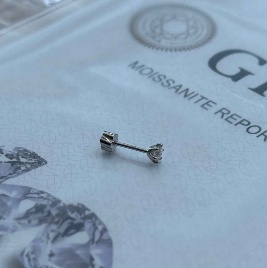 18k White Gold Plated 1CT Moissanite Screw Back Stud Earrings for Women With GRA
