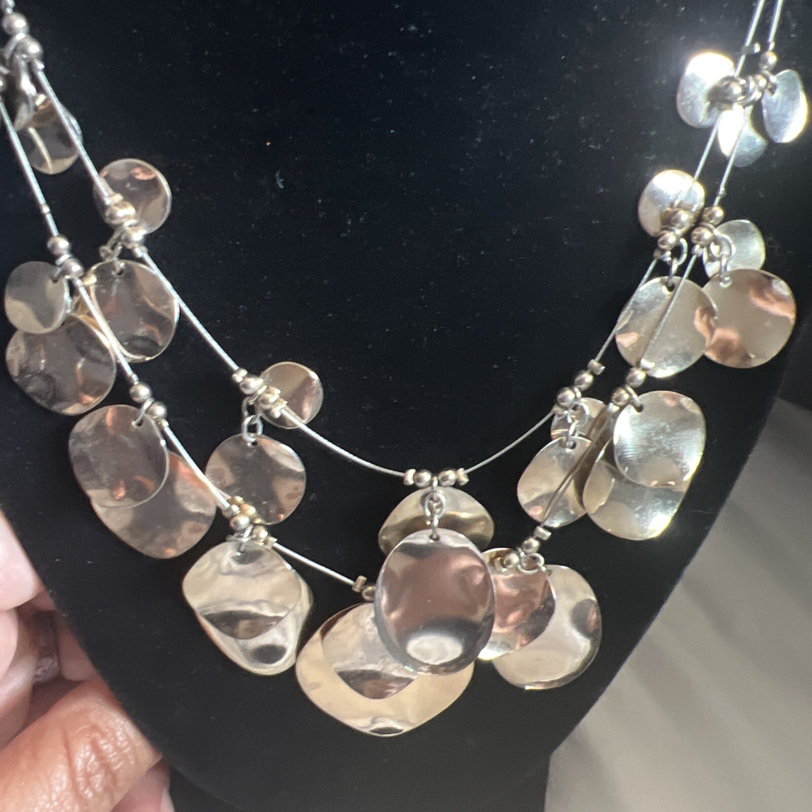 Double Layer Strand Bib Necklace 16 Inch Long With 3 1/2 Inch Extension Chain