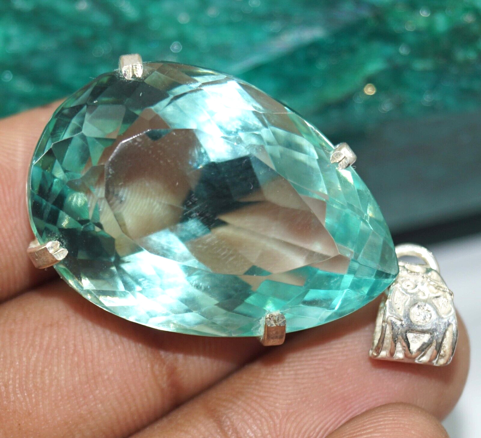 GIE Certified Natural Ocean Blue Topaz Pendant Pear Cut Loose Gemstone 97.95 Ct