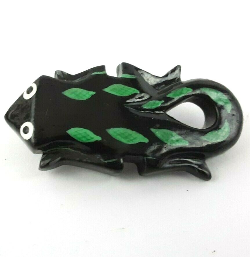 Large Vintage 1980’s Hand Carved & Painted Balsa Wood Salamander Brooch Pin Art