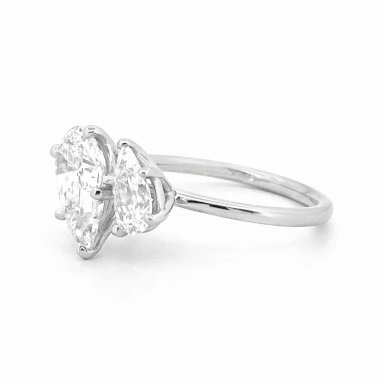 3.20CT Pear Cut Lab Created Toi et Moi Engagement Ring Set 14K White Gold