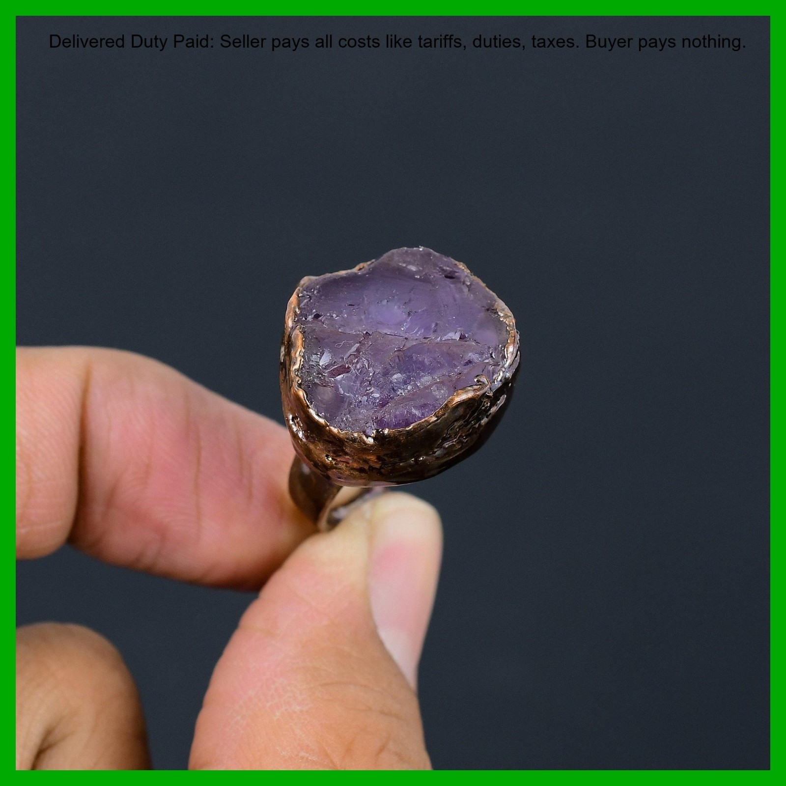 African Amethyst Rough Gemstone Stackable February Electroformed New Ring Copper