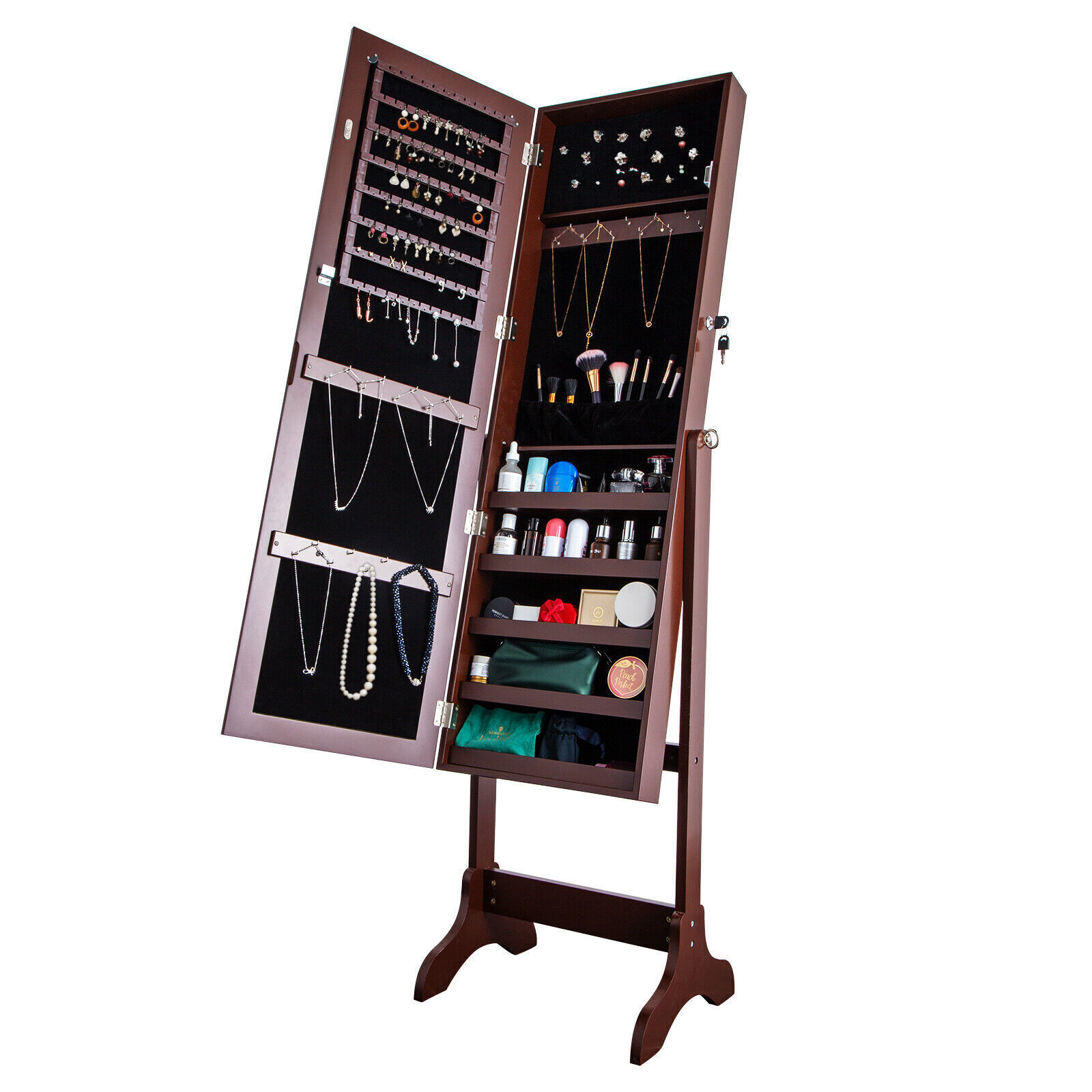 Jewelry Cabinet Armoire Full-Length Mirror Free Standing Storage Organizer NEW