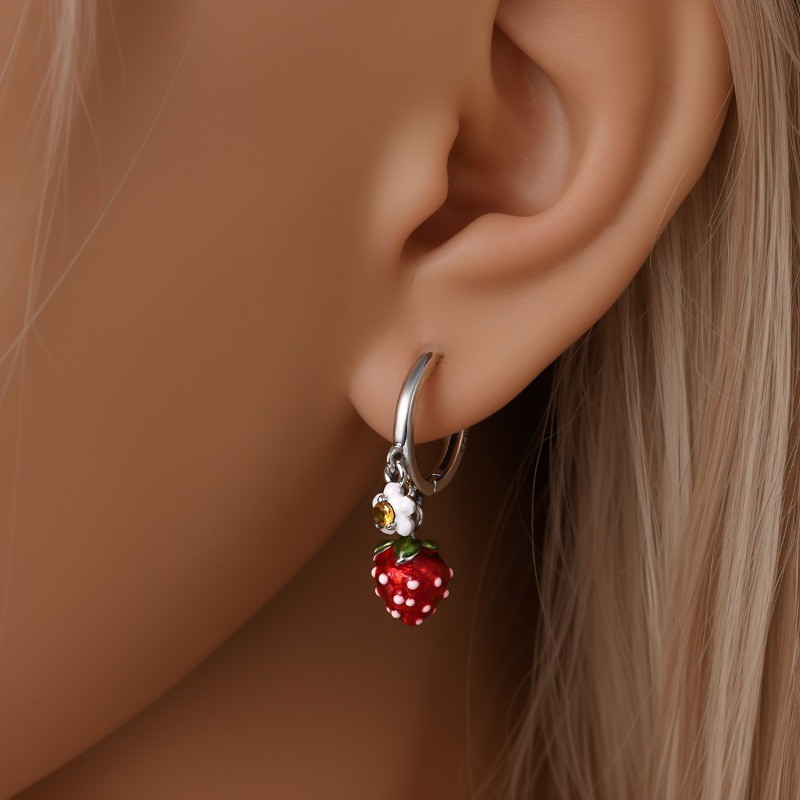 PANDACH 925 Sterling Silver Sweet Strawberry Dangle Earrings Girls Birthday Gift