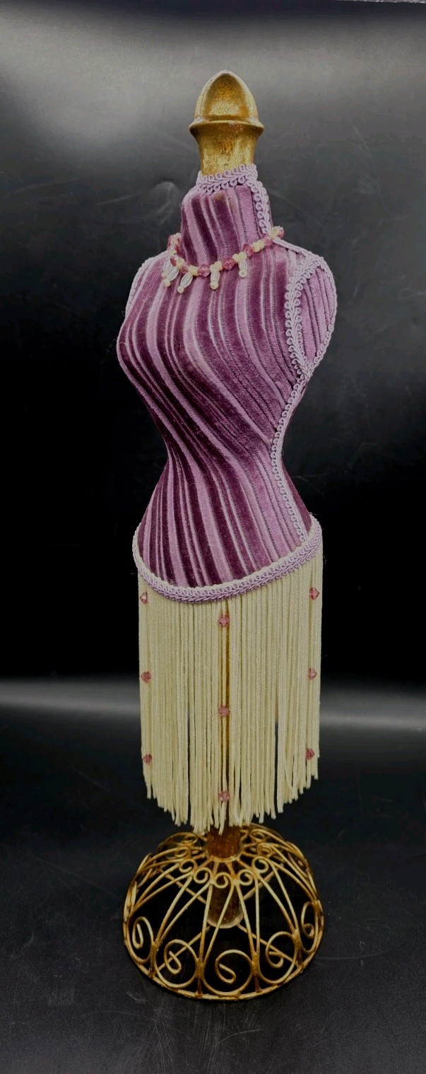 Vntg Flapper Style Table Top Bust Form Purple Velvet Fringe Mannequin 18¼”