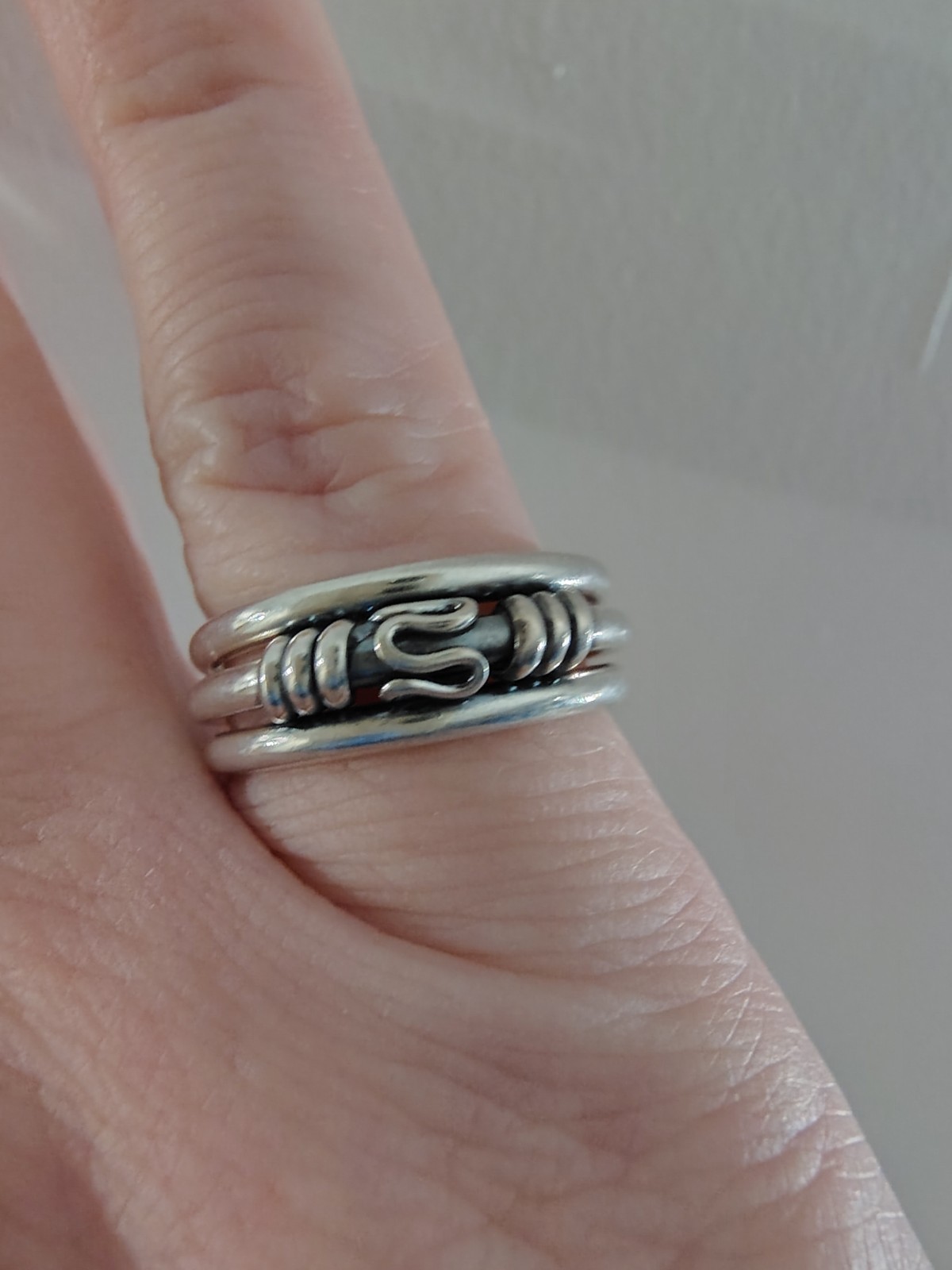 ​VTG Sterling Silver 925 Triple Band Ring Connected Stacker S Hook Motif Size 7