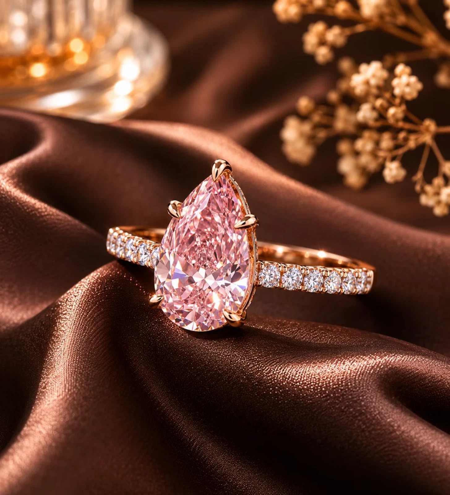 Natural Pink Sapphire & Diamond Wedding Gift Ring 14k Yellow Gold (Import Free)