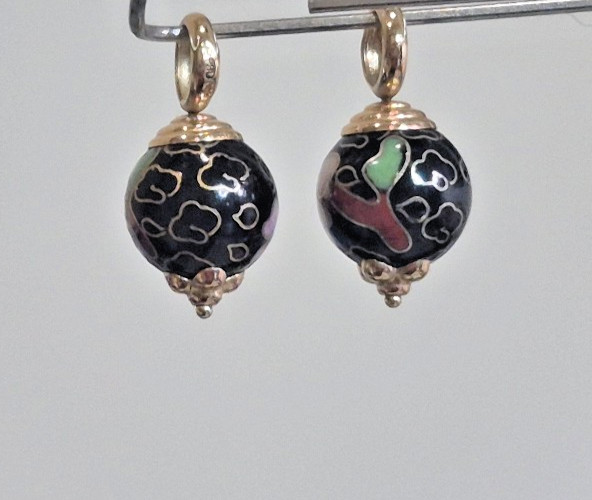 Vintage 14K Gold Cloisonné Charms – Blue Floral For Drop Earrings-Necklace-other