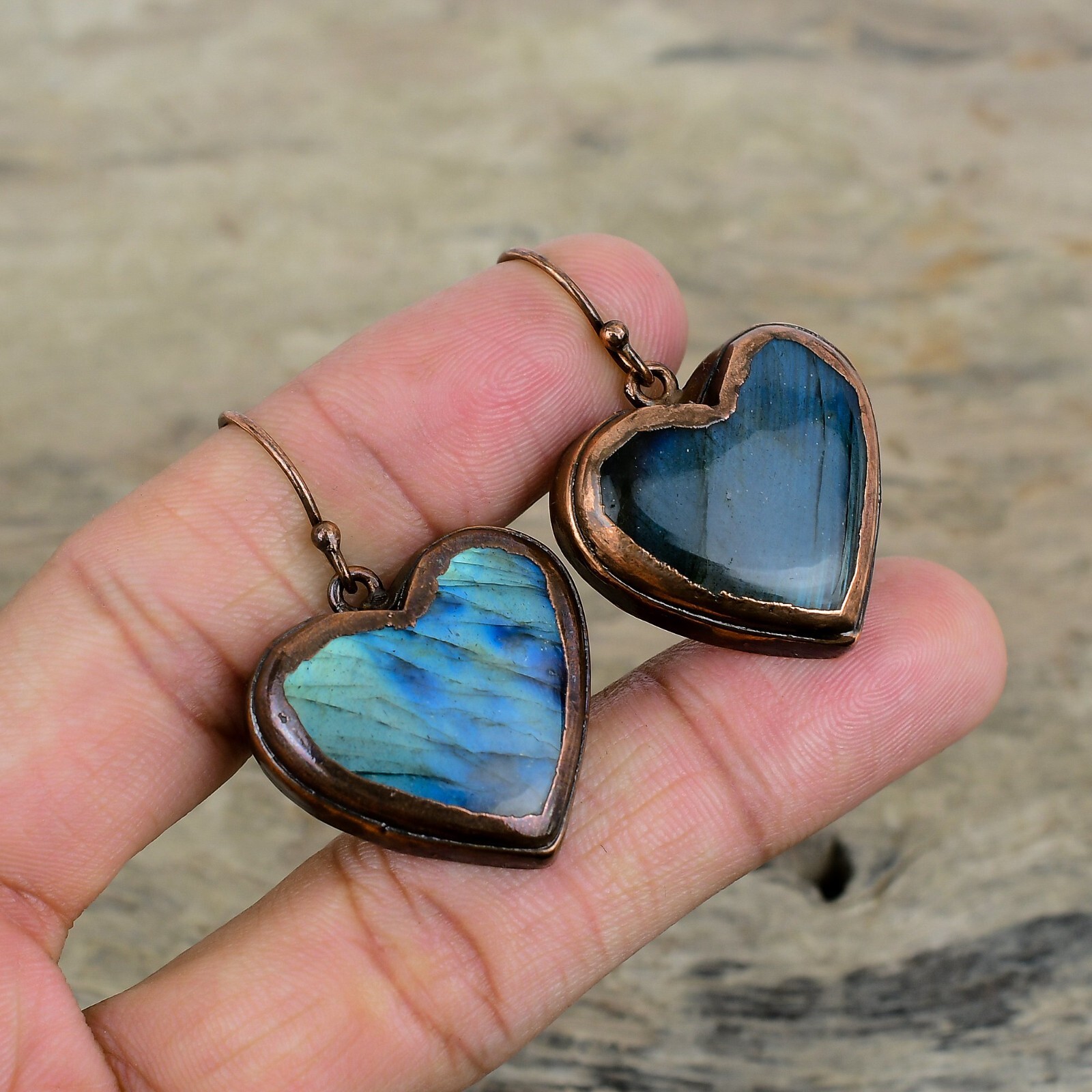 Labradorite Electroformed Drop/Dangle Earrings Copper Jewelry For Girls 1.73″