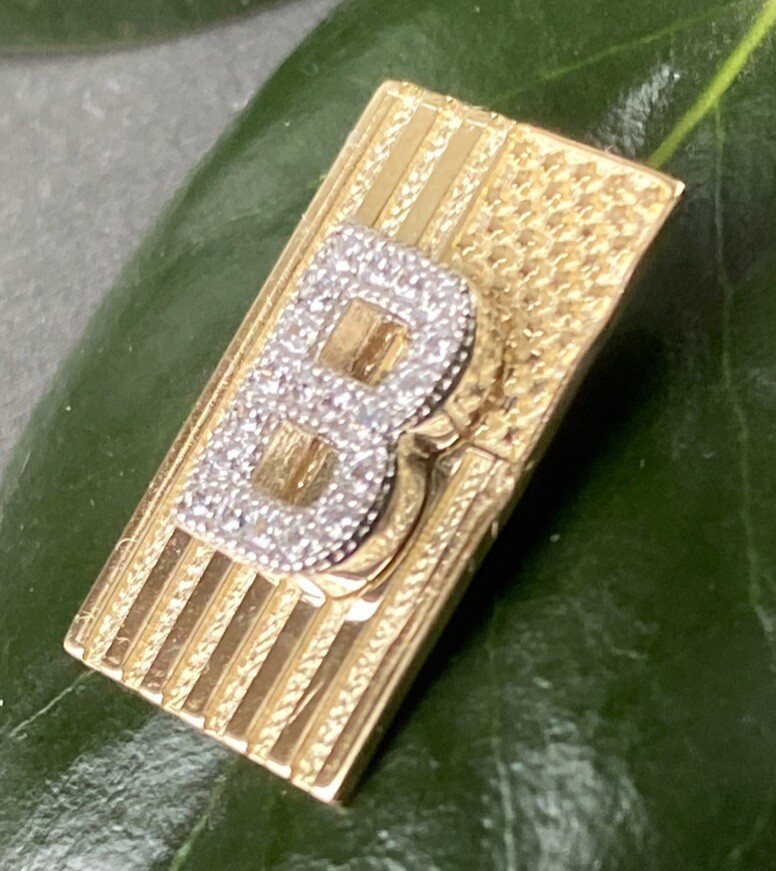 Vintage Diamond Pendant Remember 09/11/2001 B Initial 14K Yellow Gold USA Flag
