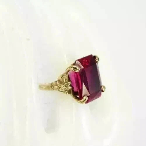 3Ct Emerald Cut Lab Created Ruby Solitaire Women’s Ring 14k Yellow Gold Plated