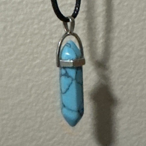 I.5” Blue Turquoise Hexagonal Point Ona 18” Black Rope Chain