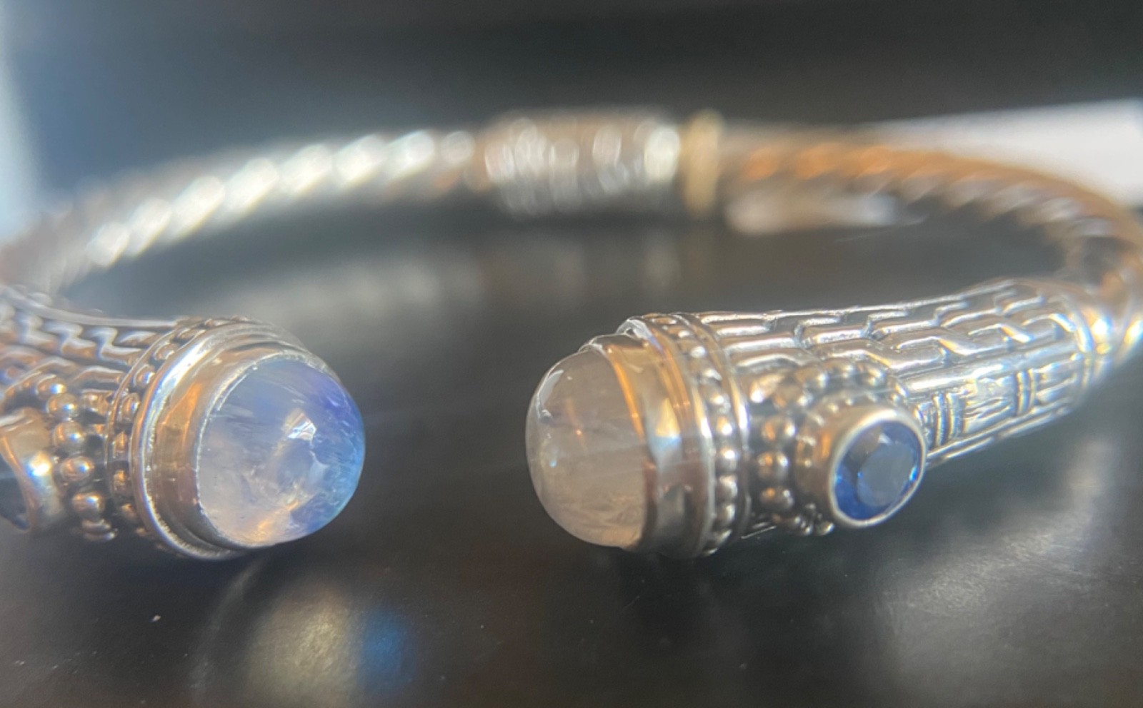 Sarda,Bali Made,Top Quality Moonstone & Sterling Tip-Tip Bracelet Szs 6.5 & 7.5”