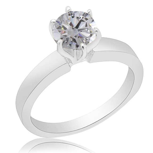 0.89Ct Round Cut Simulated Diamond In 18K White Gold Solitaire Engagement Ring