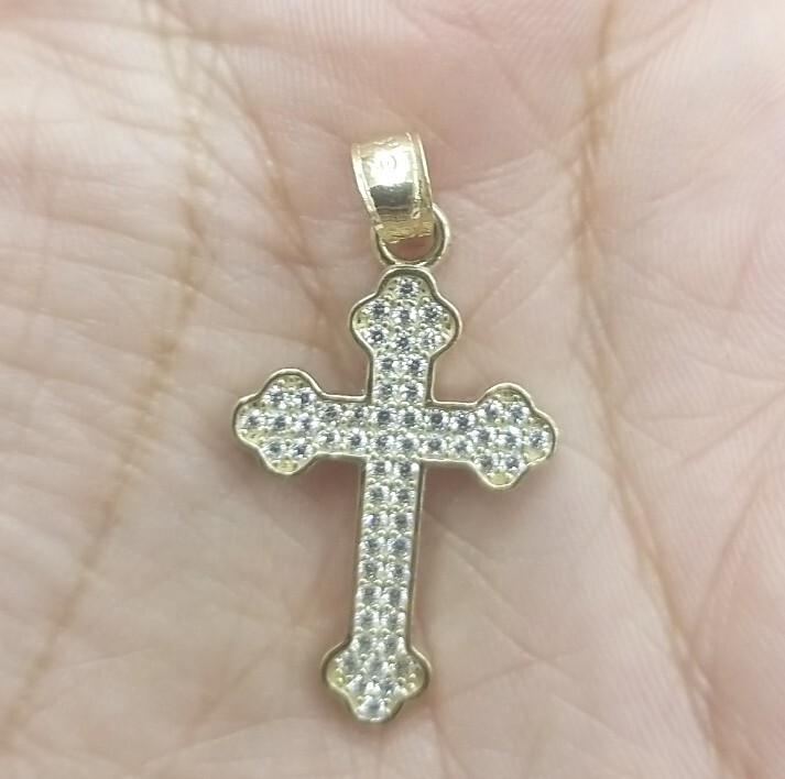 10KT Jesus Cross pendant Real Yellow Gold Diamond cut 3mm Bail, 1.80GRM