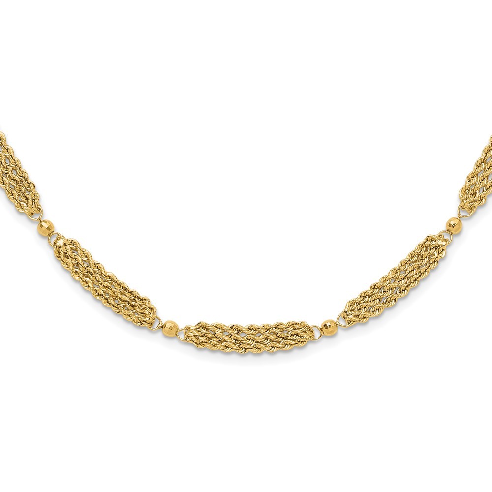 14k Yellow Gold Multi-Strand Diamond-cut Rope and Beaded Fancy Necklace 18.25″