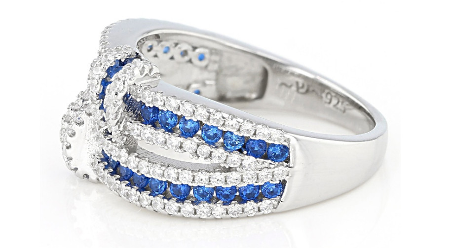 Bella Luce Blue Simulated Spinel/White CZ Rhodium Over Sterling Silver Ring Sz 9