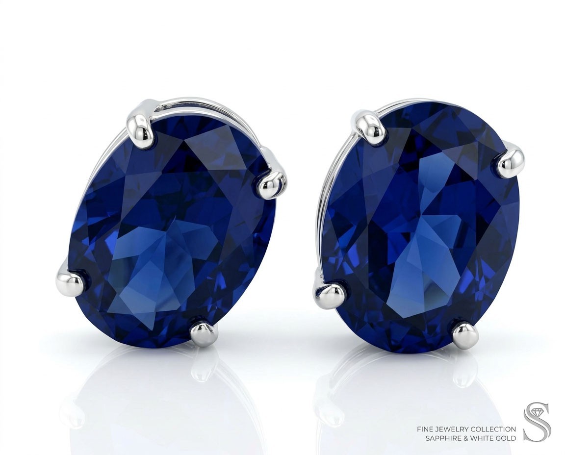 GENUINE 3.42 Cts BLUE SAPPHIRE STUD EARRINGS 14k White Gold – FREE APPRAISAL