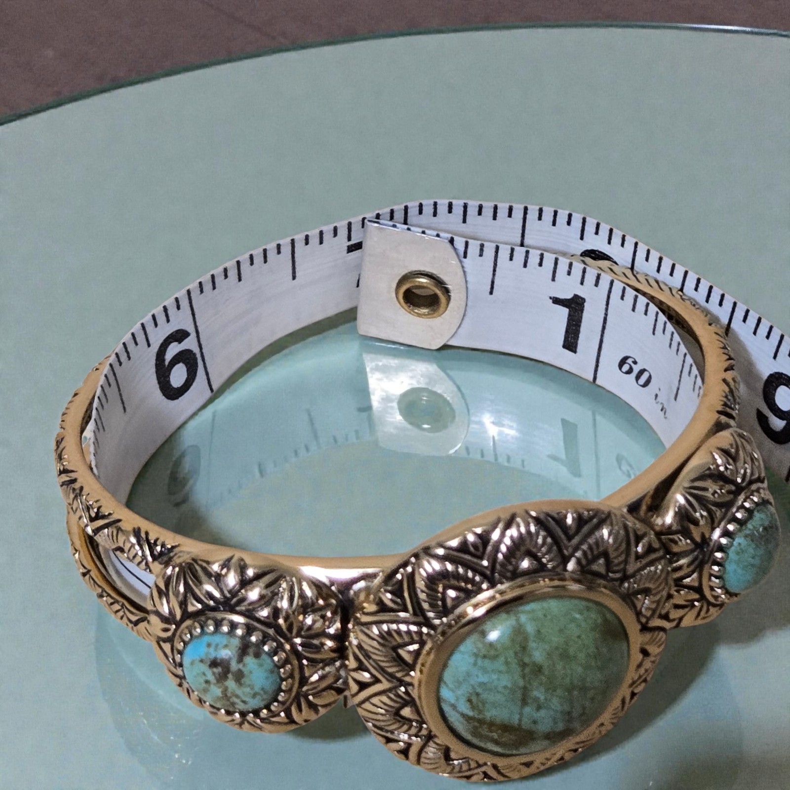 Barse Studio Gold Bronze 3 Turquoise Cuff Bracelet Southwest Jewelry Mayan