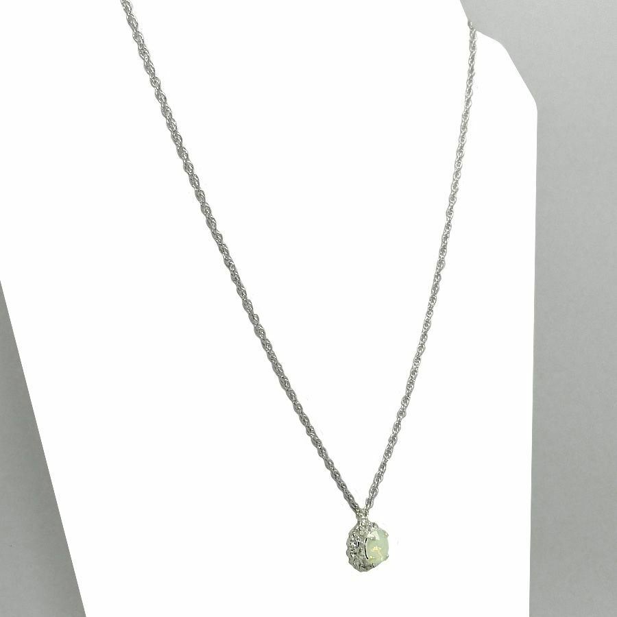 Handmade Silver Opal Swarovski Crystal Surround Gem Necklace