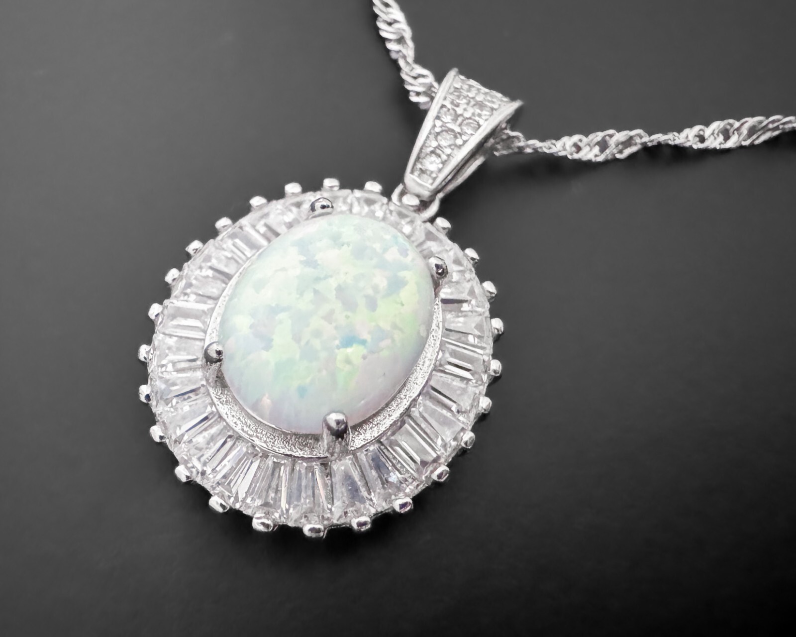 5g FUZION CREATIONS FZN Lab-Created Opal White CZ Halo Sterling Silver Necklace