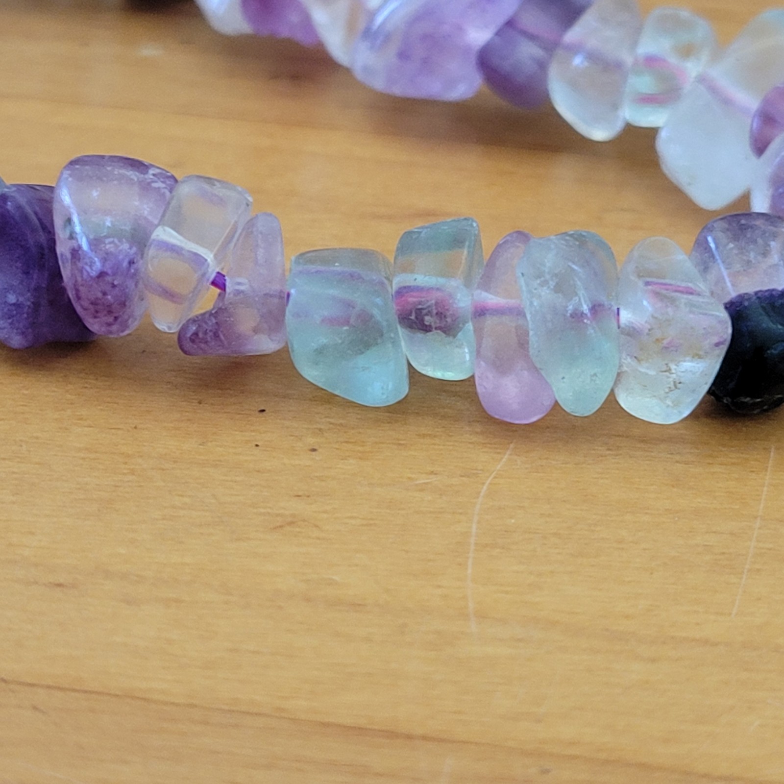 Vintage Rainbow Fluorite Chip Bead Necklace Purple Green 15 Inch Natural