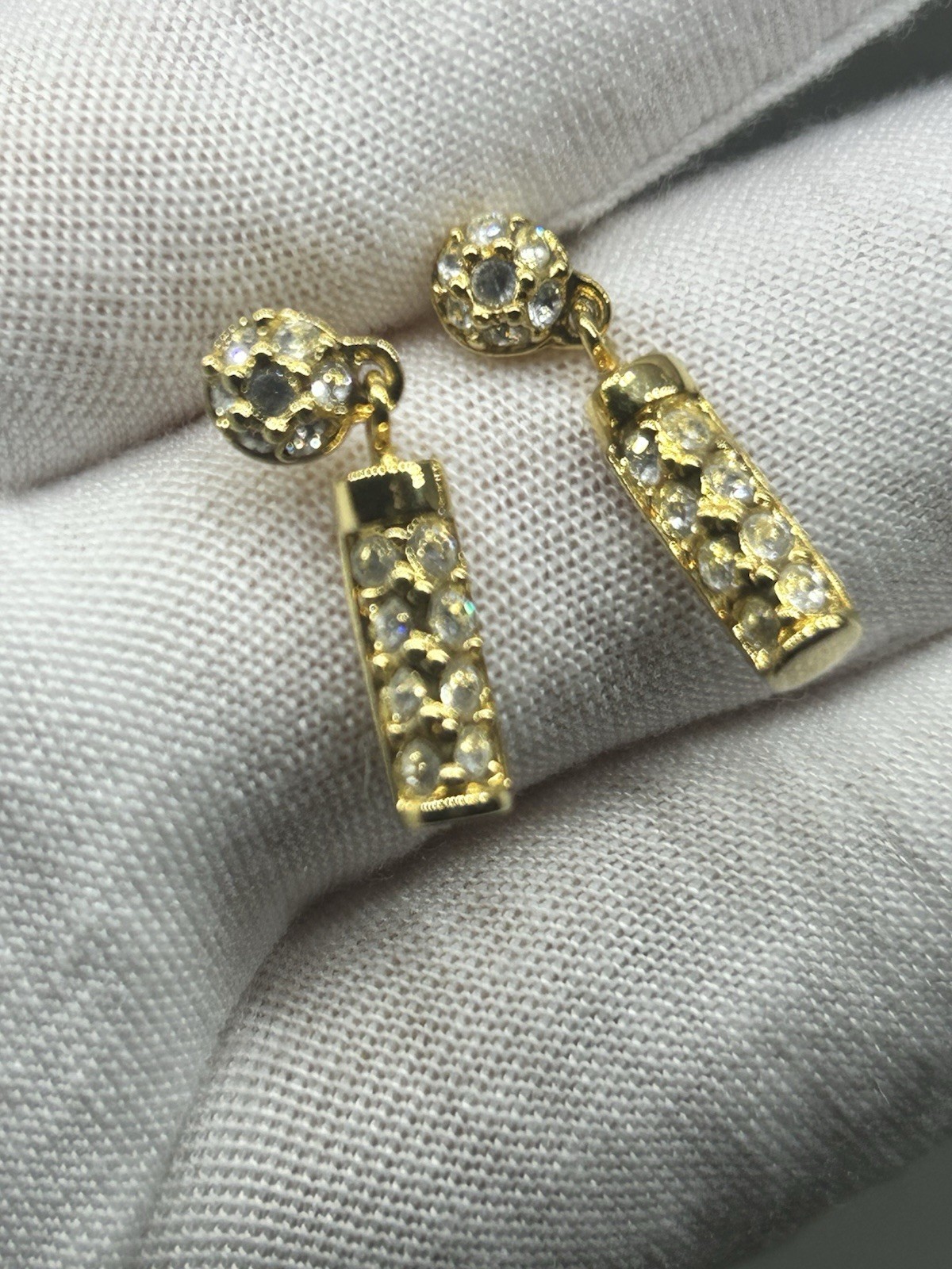 Swarovski Gold Tone Crystal Bar Drop Earrings Pavé Ball Stud Swan Logo
