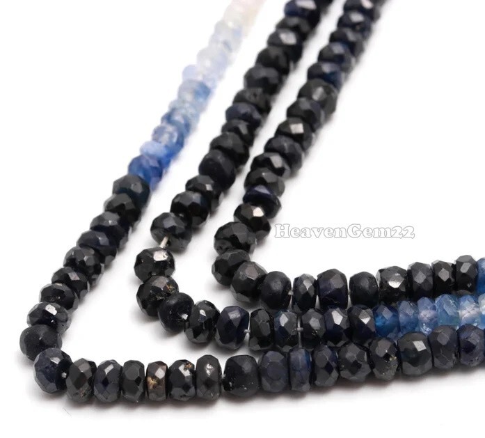 Natural Blue Sapphire Faceted Rondelle 3/4mm Gemstone Beads 16 Inch Long Strand