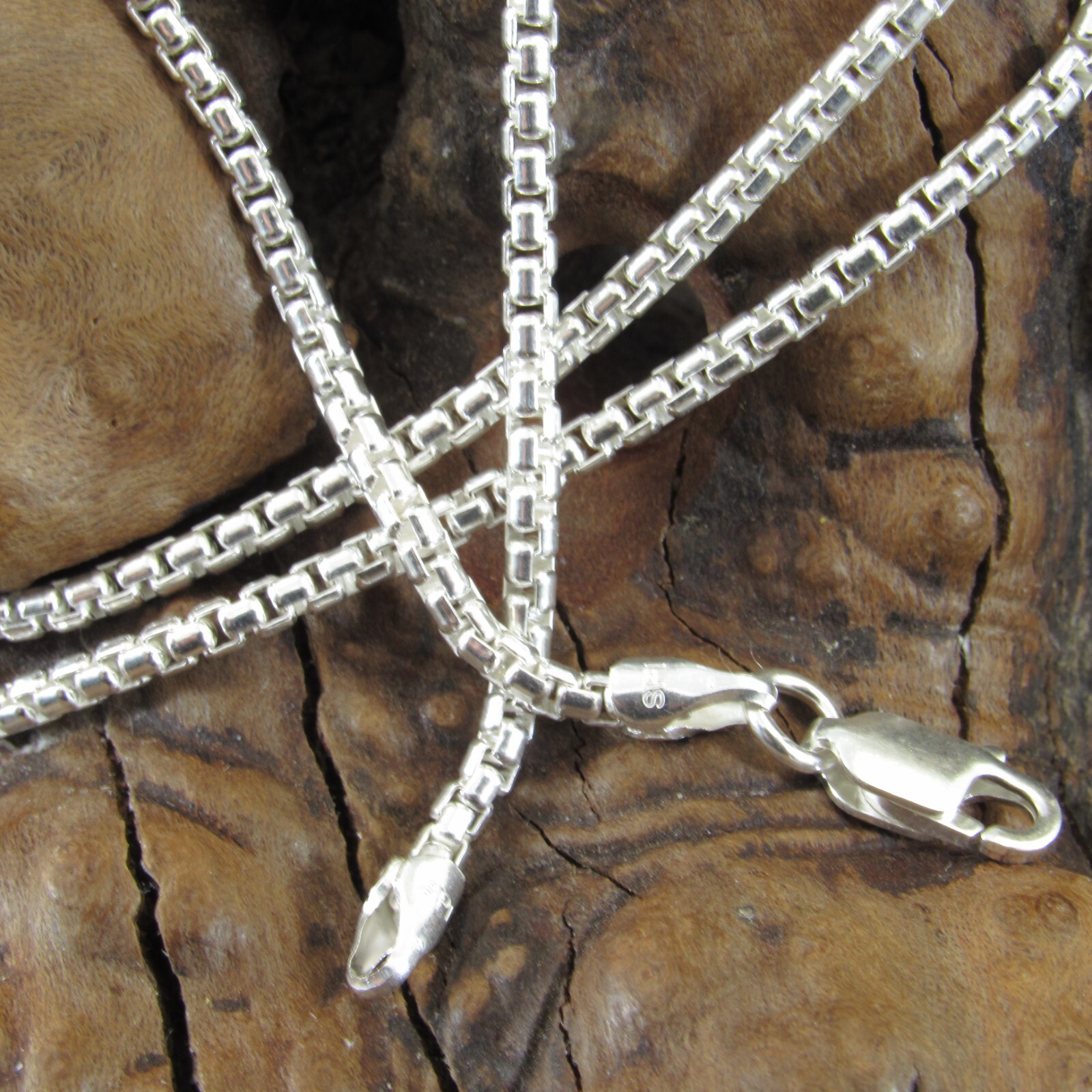 2.1MM Solid 925 Sterling Silver Italian Unisex Round Box Chain Rounded Necklace