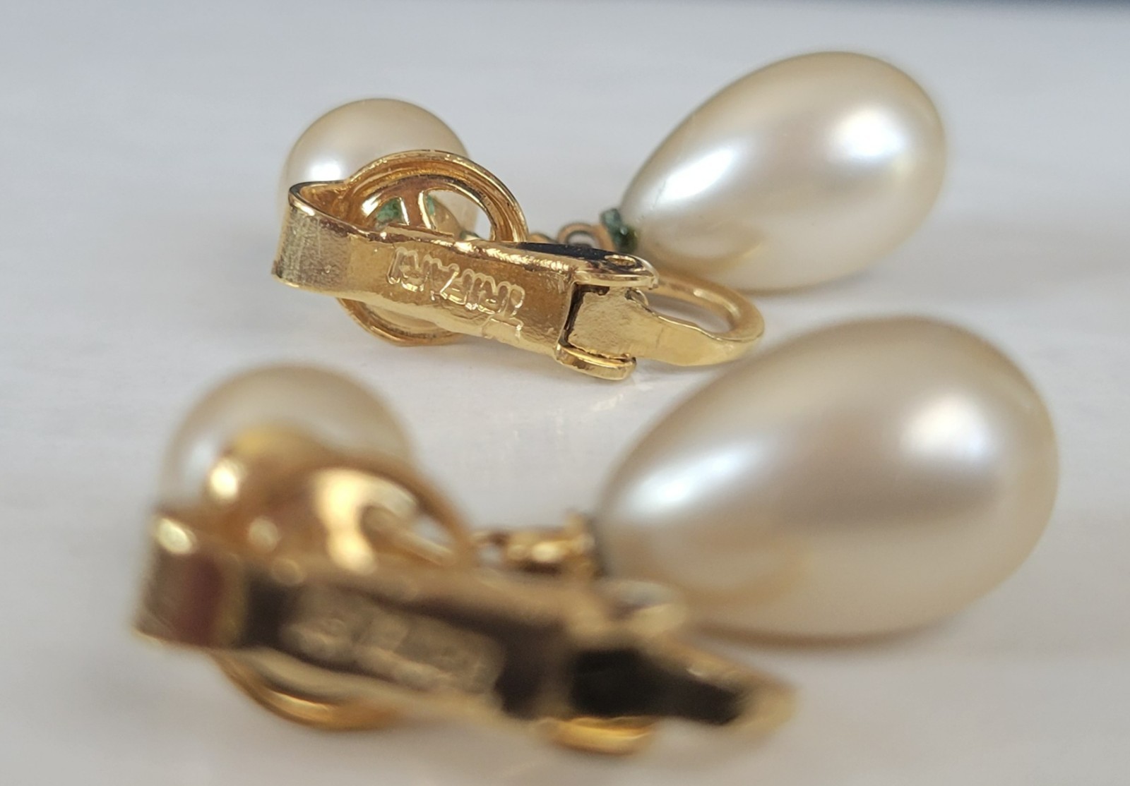 NWOT Vintage Faux Pearl Clip-On Earrings Gold Tone Lot 2 Pairs Incl. Trifari