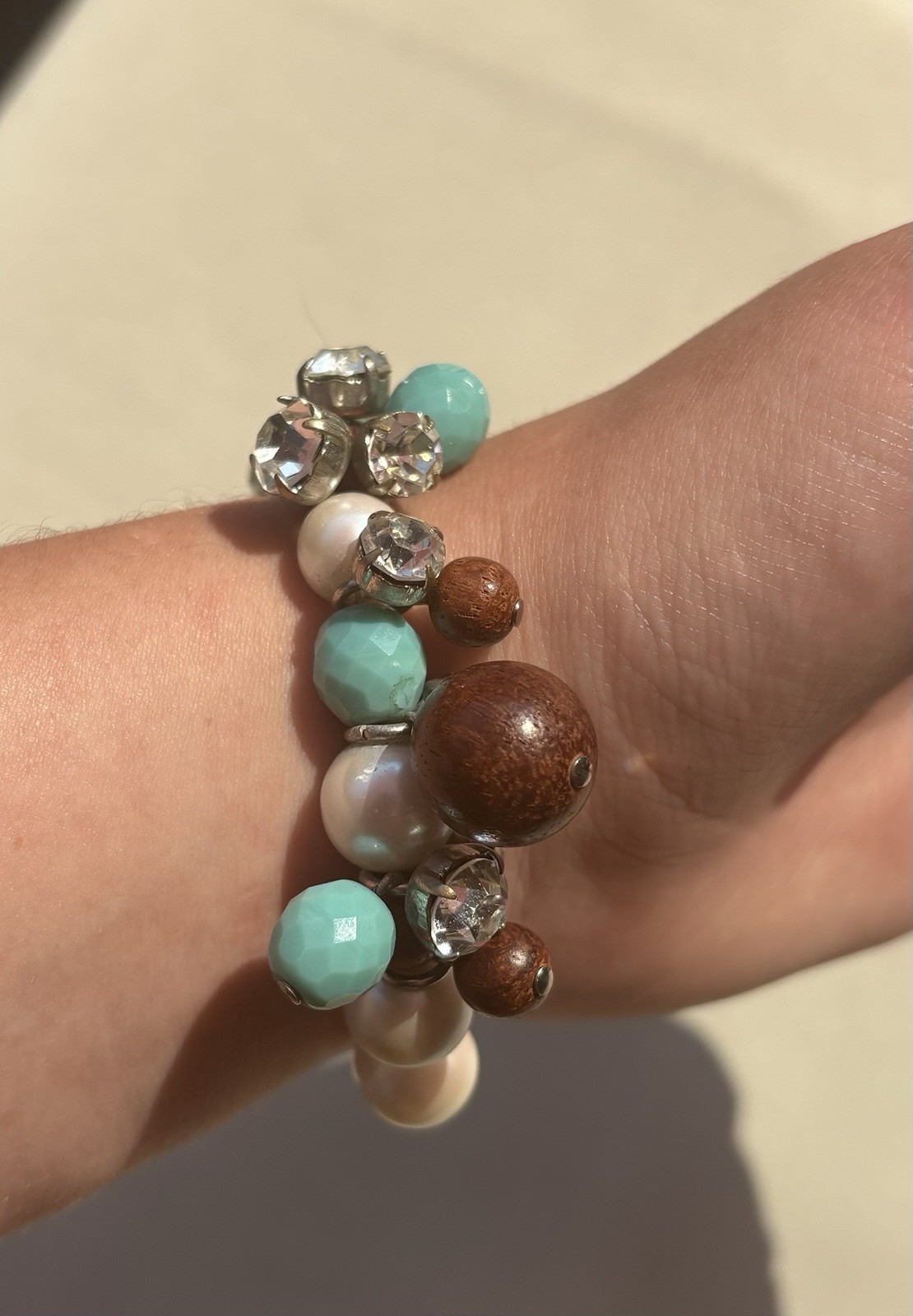 Vintage RADÀ Made in Italy Charm Bracelet Faux Pearl Crystal Wood Turquoise Bead
