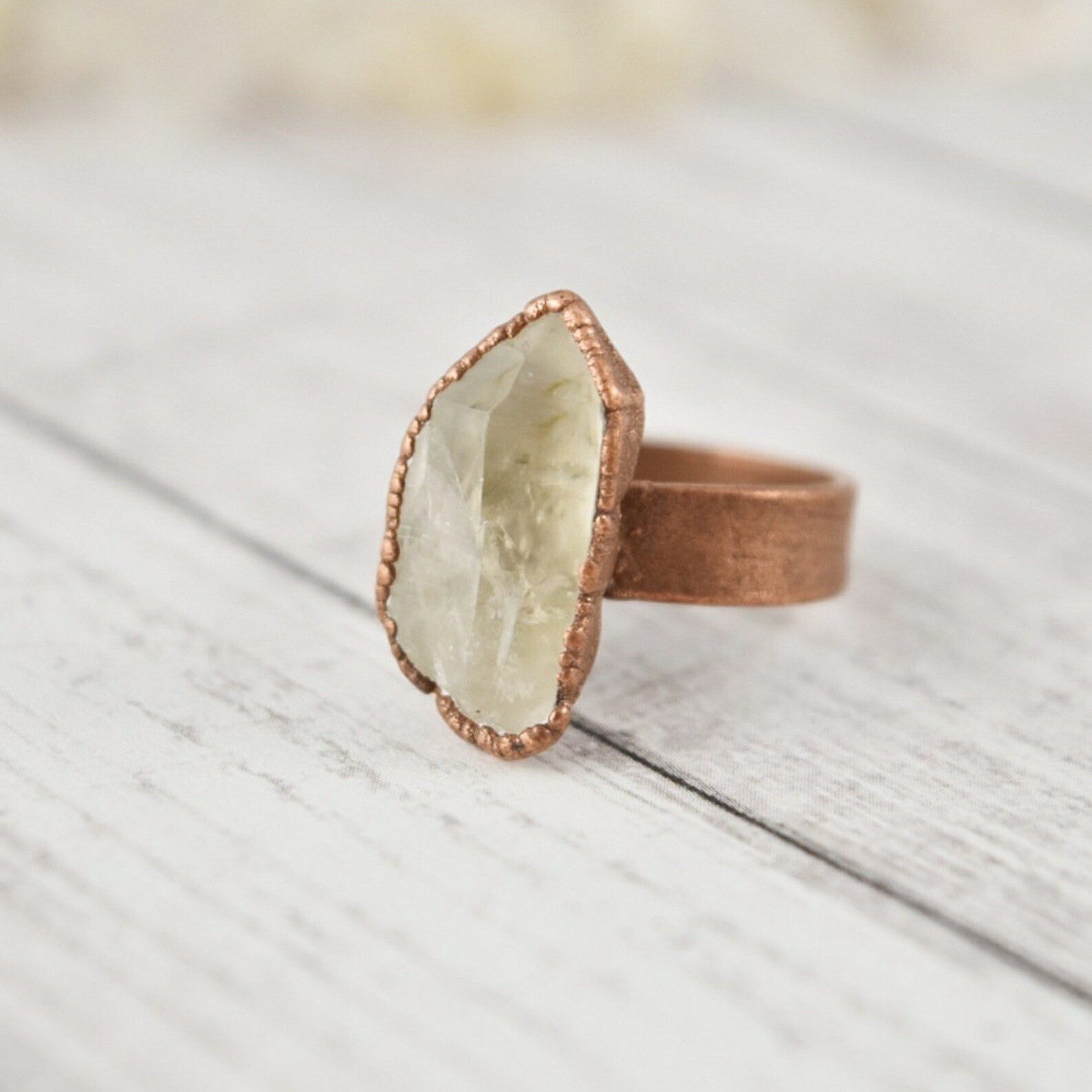 Size 8 Raw Crystal Ring, Natural Quartz, Antique Copper, Boho Statement Jewelry