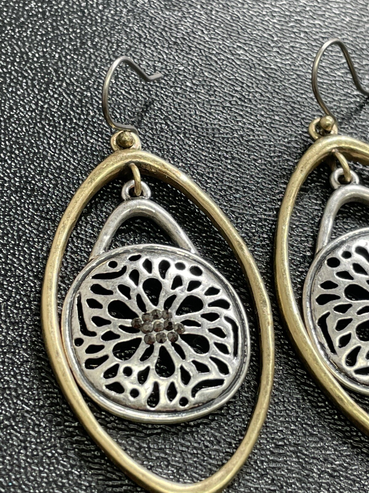 Vintage Mandala Marcasite Crystal 2.5” Dangle Earrings