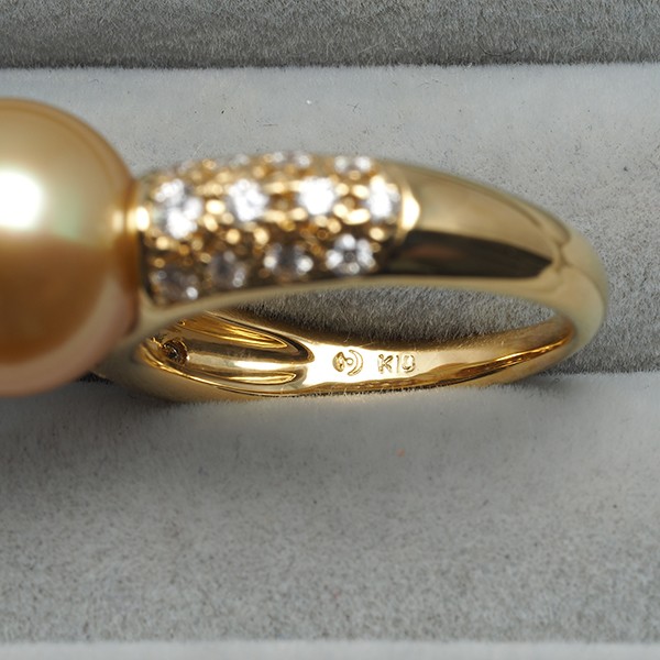 Auth TASAKI Ring Golden South Sea Pearl 10.9mm Diamond 0.39ct US5 18K YG