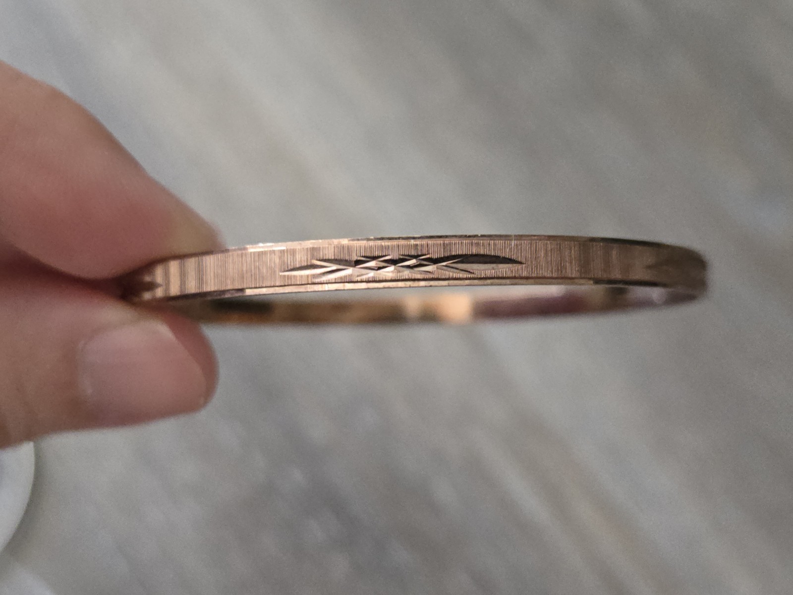 14k rose gold filled bangle, diamond cut, brushed and stamped 4.79g