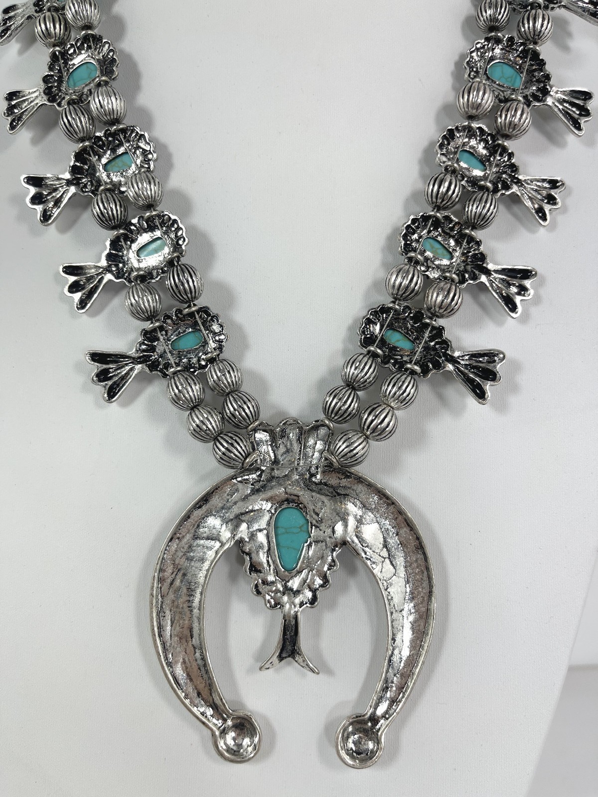 Squash Blossom Naja Pendant Necklace Earrings Set Southwestern Statement Boho
