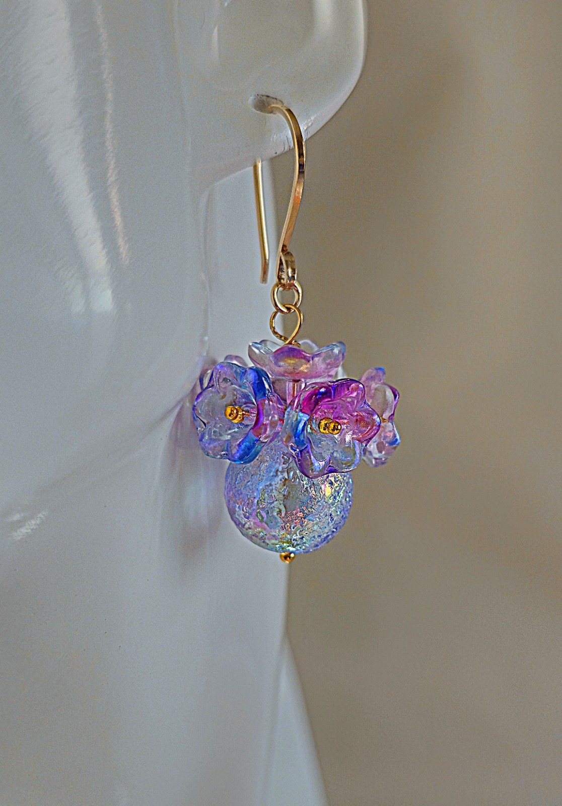 Purple & Blue Iridescent Floral Earrings | 14K | Botanical | Handmade | Spring