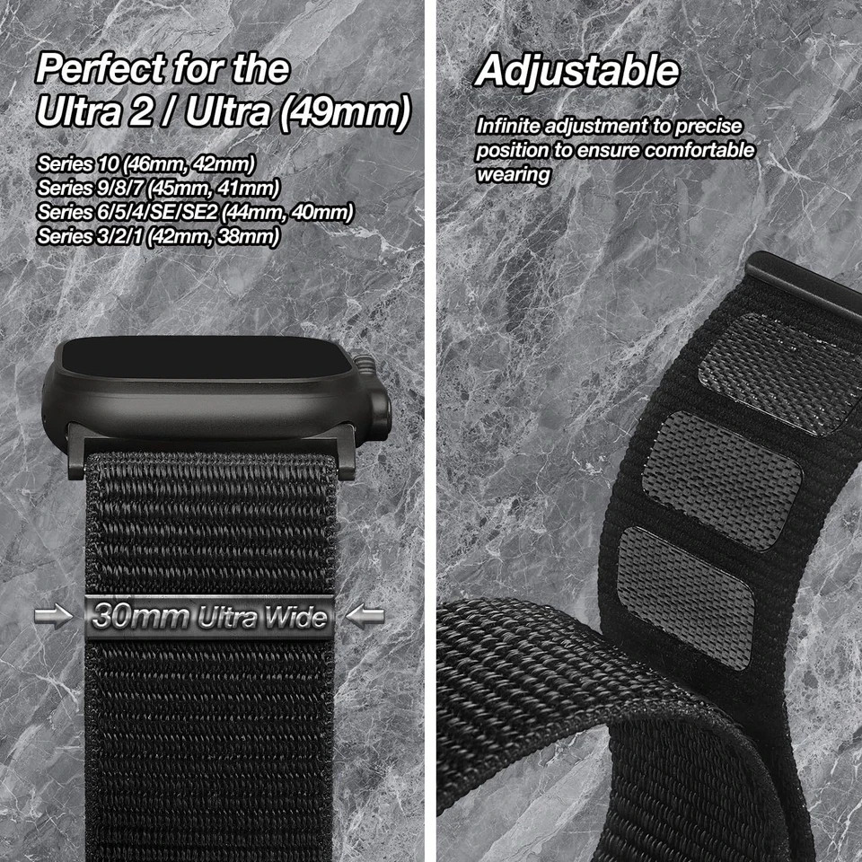 Ultra Wide Nylon Fabric Watch Band Compatible with Apple Watch 38mm 40mm 41mm 42
