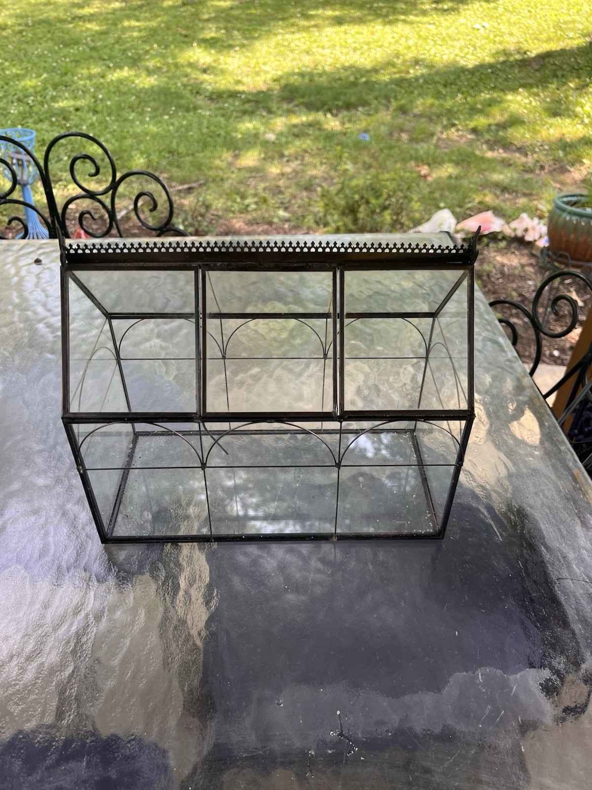 House-Shaped Glass & Metal greenhouse for plants, Black/Clear, 10 inches