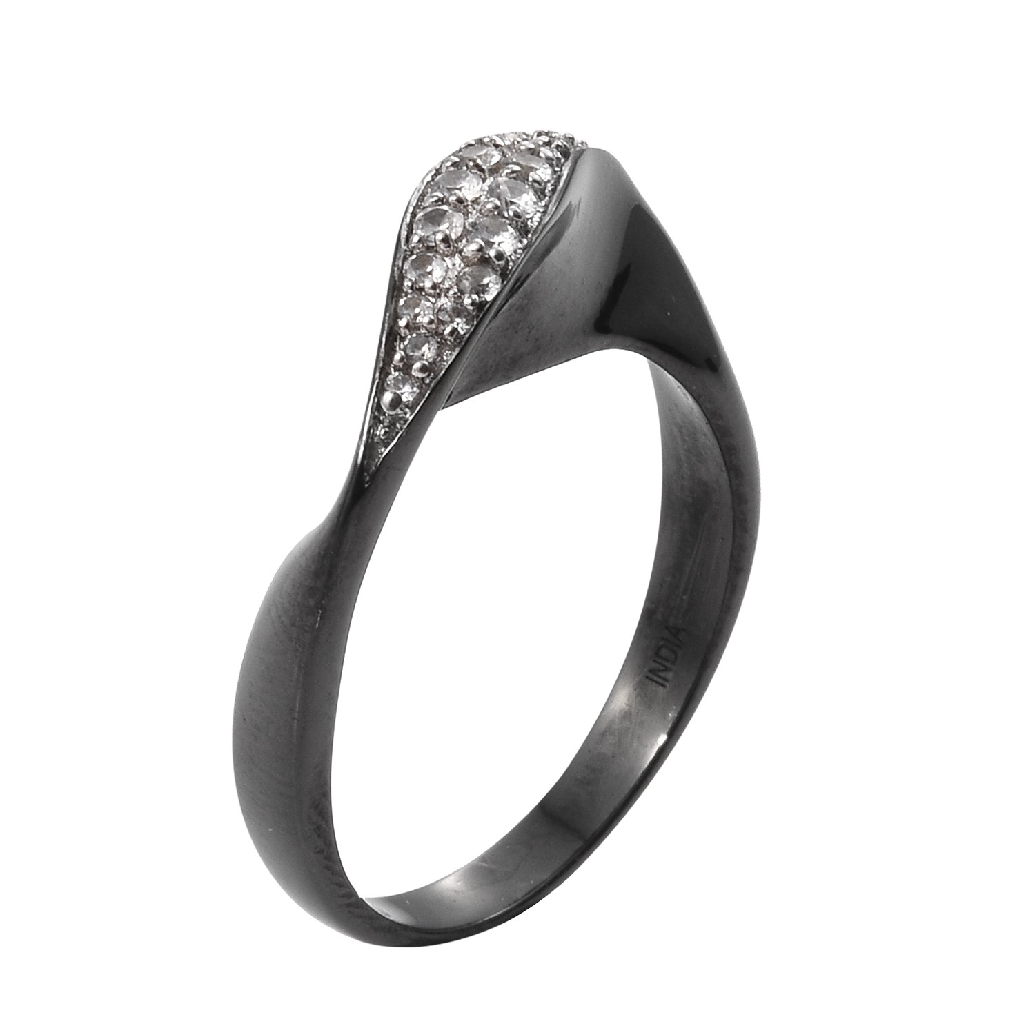 Black Ruthenium Plated 925 Sterling Silver Ring With Natural Natural white zirco