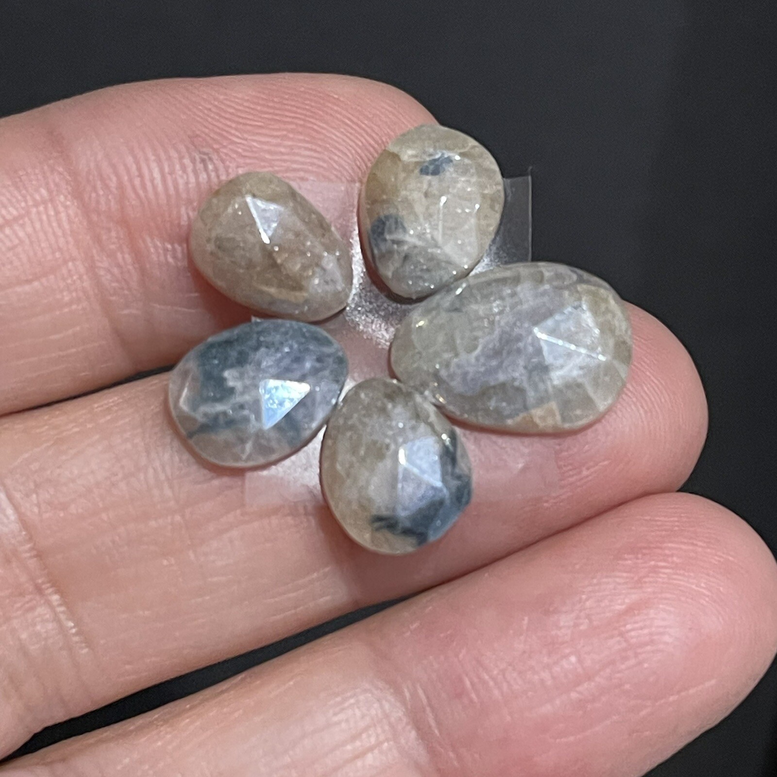 13.2ct 10.6-13.9mm 5pc Lot Silverite Rose Cut Drops Flat Back Cabochons