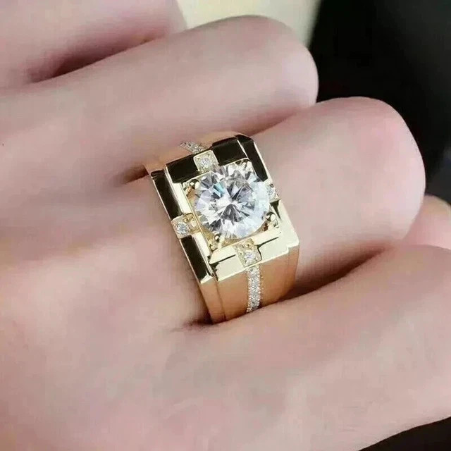3.00Ct Round Cut Lab Created Diamond Wedding Men’s Ring 14k Yellow Gold Plated