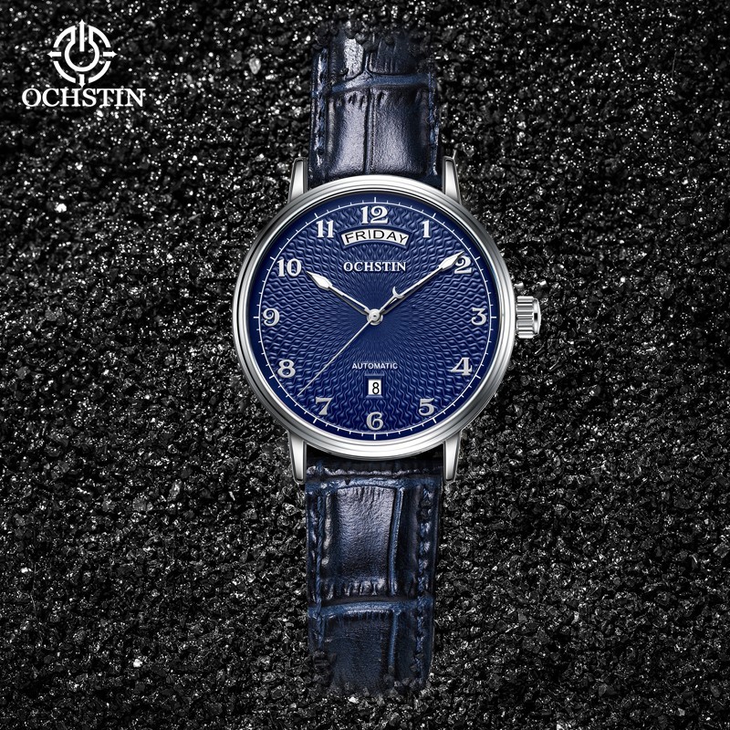 OCHSTIN Men’s Automatic Mechanical Watch Business 3ATM Day Date Leather Strap