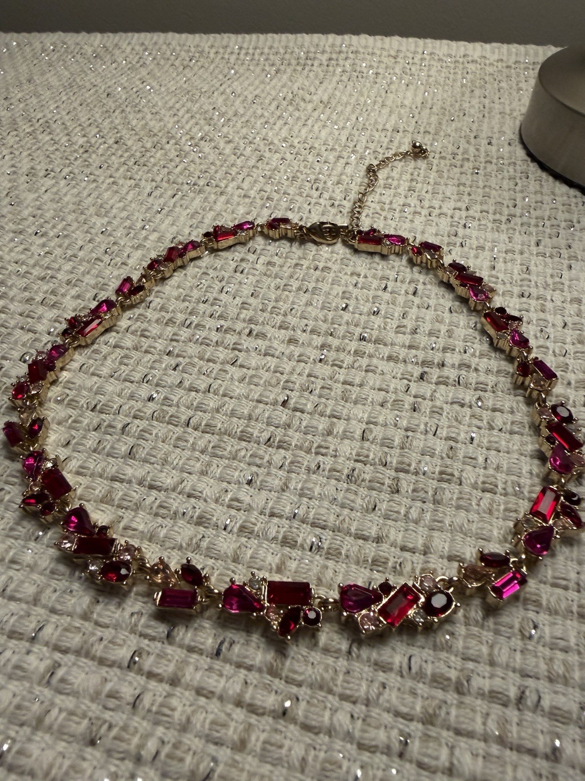 WHBM Necklace Pink/Red Gold Tone Lobster, Adj