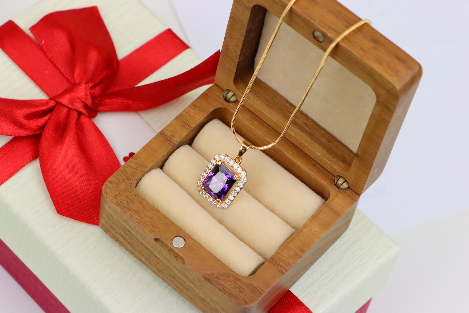 with Sparkling White Stone Frame, XPPT1274 Purple Crystal Rose Gold Pendant