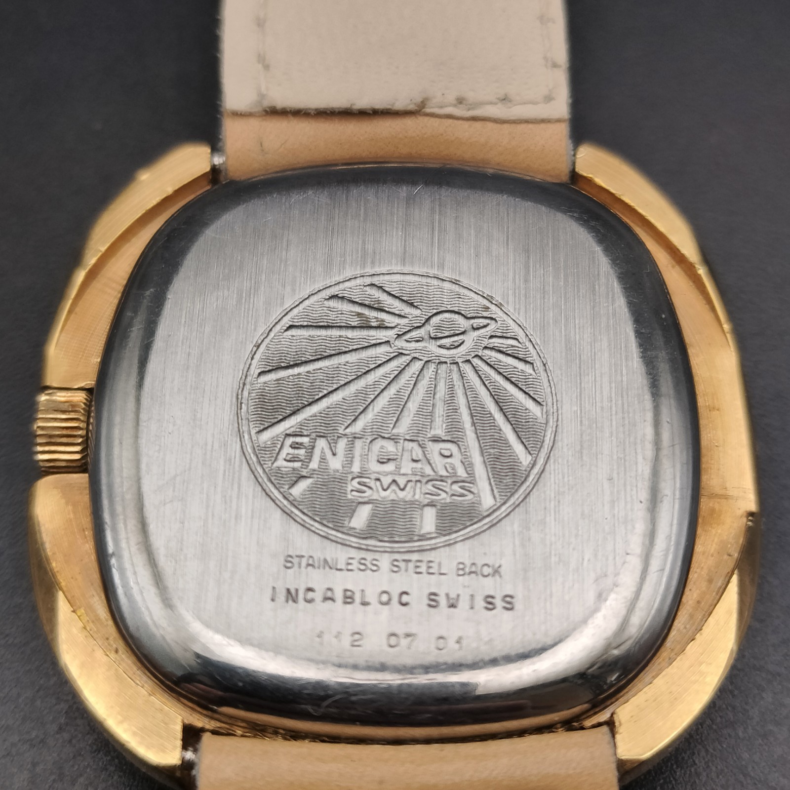 Enicar Tv Case Jumbo 36x38mm Vintage Watch Cal.Peseux Series 7000